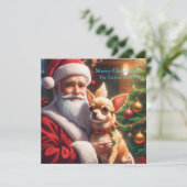 Cartes Pour Fêtes Annuelles Père Noël tenant un chihuahua (Debout devant)