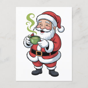 Cartes Pour Fêtes Annuelles Père Noël tenant une boisson Matcha Noël