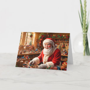 Cartes Pour Fêtes Annuelles Père Noël Travailler dans son atelier de jouets de