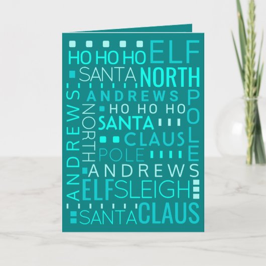 Cartes Pour Fêtes Annuelles Père Noël Typographie Turquoise Bleu Ajouter Lettr (Devant)