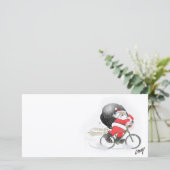 Cartes Pour Fêtes Annuelles Père Noël vélo avec son sac dans la neige. (Debout devant)