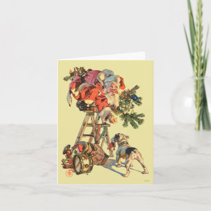 Cartes Pour Fêtes Annuelles Père Noël vers le haut d'une échelle