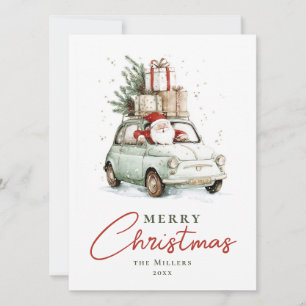 Cartes Pour Fêtes Annuelles Père Noël vert rouge Aquarelle Noël