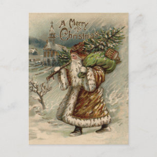 Cartes Pour Fêtes Annuelles Père Noël victorien avec arbre de Noël