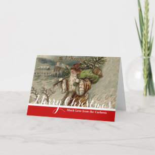 Cartes Pour Fêtes Annuelles Père Noël victorien avec arbre de Noël