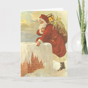 Cartes Pour Fêtes Annuelles Père Noël victorien de Noël vintage dans une chemi