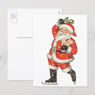 Cartes Pour Fêtes Annuelles Père Noël victorien de Noël vintage patineur sur g