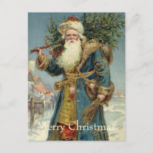 Cartes Pour Fêtes Annuelles Père Noël victorien vintage avec sapin de Noël