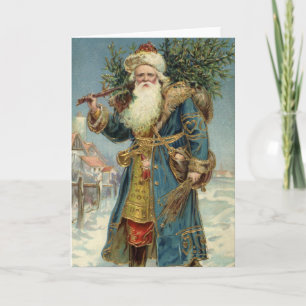 Cartes Pour Fêtes Annuelles Père Noël victorien vintage avec sapin de Noël