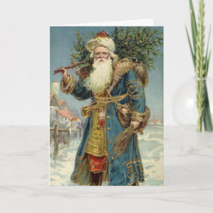 Cartes Pour Fêtes Annuelles Père Noël victorien vintage avec sapin de Noël