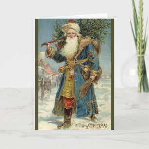 Cartes Pour Fêtes Annuelles Père Noël victorien vintage avec sapin de Noël