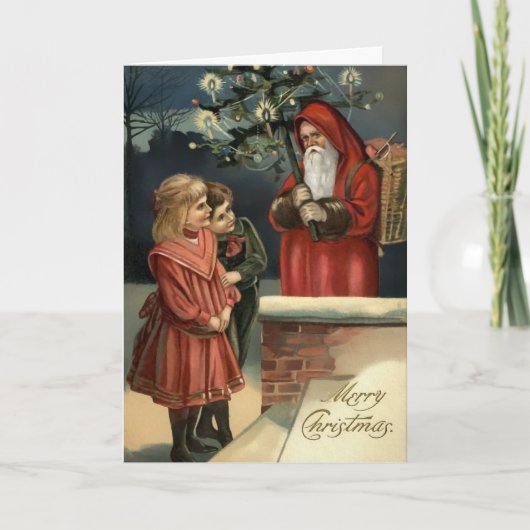 Cartes Pour Fêtes Annuelles Père Noël victorienne en colère avec arbre (Devant)