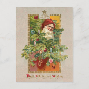 Cartes Pour Fêtes Annuelles Père Noël victorienne et sapin de Noël