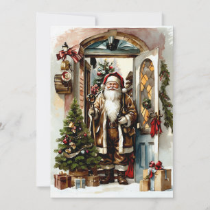 Cartes Pour Fêtes Annuelles Père Noël vintage à la porte