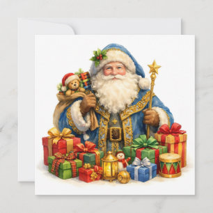 Cartes Pour Fêtes Annuelles Père Noël vintage à l'aquarelle avec cadeaux 