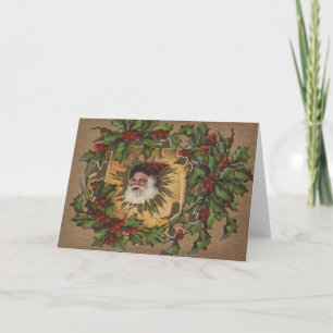Cartes Pour Fêtes Annuelles Père Noël Vintage Antique Houx Noël