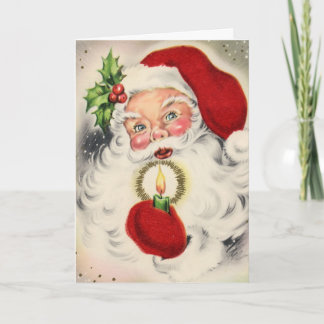 Cartes Pour Fêtes Annuelles Père Noël vintage avec bougie