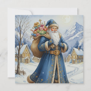 Cartes Pour Fêtes Annuelles Père Noël vintage avec cadeaux et village de monta