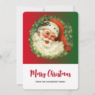 Cartes Pour Fêtes Annuelles Père Noël vintage avec couronne de pin