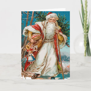 Cartes Pour Fêtes Annuelles Père Noël vintage avec jouets