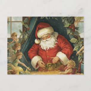 Cartes Pour Fêtes Annuelles Père Noël vintage avec magie et fées