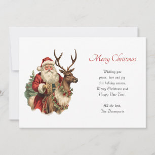 Cartes Pour Fêtes Annuelles Père Noël vintage chevauchant un renne de Noël