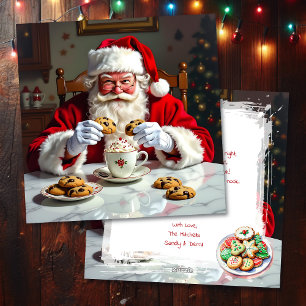 Cartes Pour Fêtes Annuelles Père Noël vintage, cookies et cacao chaud personna