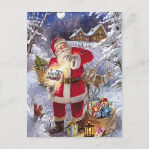 Cartes Pour Fêtes Annuelles Père Noël vintage Dans La Neige