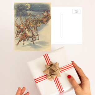 Cartes Pour Fêtes Annuelles Père Noël vintage de Noël traîneau avec rennes