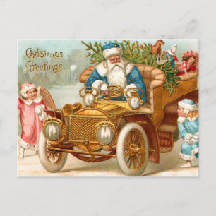 Cartes Pour Fêtes Annuelles Père Noël vintage en Gold Car et les anges de Noël
