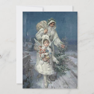 Cartes Pour Fêtes Annuelles Père Noël vintage et ange en blanc à Noël