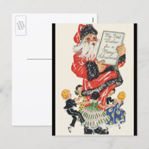 Cartes Pour Fêtes Annuelles Père Noël vintage et enfants dansant