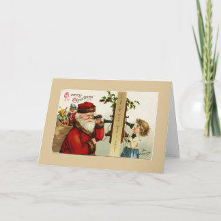 Cartes Pour Fêtes Annuelles Père Noël vintage et fille au téléphone