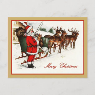 Cartes Pour Fêtes Annuelles Père Noël vintage et Renne Joyeux Noël