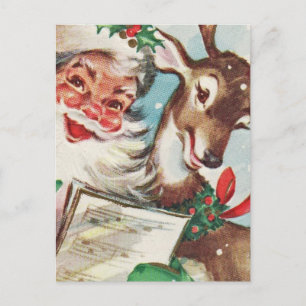 Cartes Pour Fêtes Annuelles Père Noël vintage et rennes