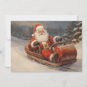 Cartes Pour Fêtes Annuelles Père Noël vintage faisant de la luge Neige Joyeux