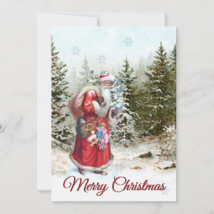 Cartes Pour Fêtes Annuelles Père Noël vintage Forêt Joyeux Noël