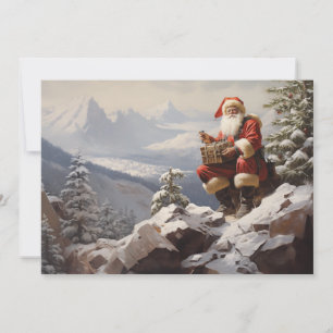 Cartes Pour Fêtes Annuelles Père Noël Vintage Montagne enneigée Joyeux Noël