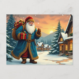 Cartes Pour Fêtes Annuelles Père Noël vintage rendant visite au village avec d