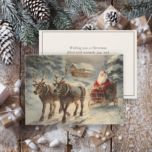 Cartes Pour Fêtes Annuelles Père Noël vintage rennes traîneau neige
