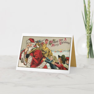 Cartes Pour Fêtes Annuelles Père Noël vintage, sac de jouets, enfants
