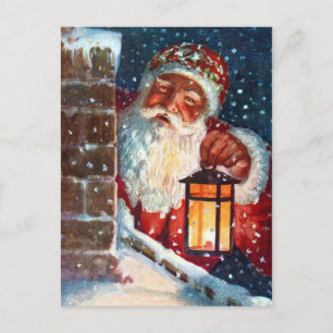 Cartes Pour Fêtes Annuelles Père Noël vintage sur le toit