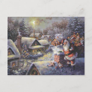 Cartes Pour Fêtes Annuelles Père Noël vintage Sur Le Toit