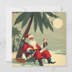 Cartes Pour Fêtes Annuelles Père Noël vintage sur Tropical Beach Holiday Retro