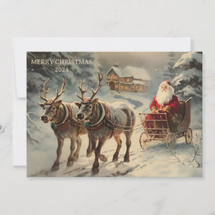 Cartes Pour Fêtes Annuelles Père Noël vintage traîneau neige Joyeux Noël