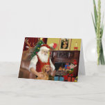 Cartes Pour Fêtes Annuelles père Noël Vizsla<br><div class="desc">père Noël à la maison avec sa Vizsla,  se détendre devant un feu douillet avant la grande nuit.  (Avis Mona Lisa sur le mantel.)</div>