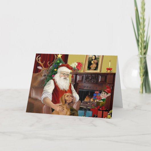 Cartes Pour Fêtes Annuelles Père Noël Vizsla (Devant)