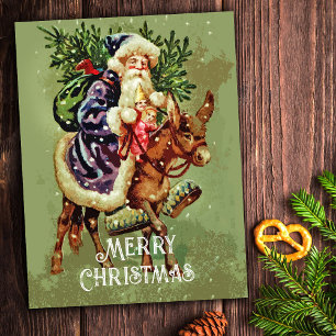 Cartes Pour Fêtes Annuelles Père vintage Noël sur âne avec jouets