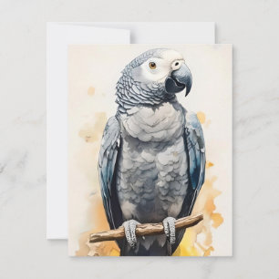 Cartes Pour Fêtes Annuelles Perroquet Gris En Aquarelles