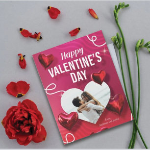 Cartes Pour Fêtes Annuelles Personaliz Happy Valentine's Photo Balloon Hearts